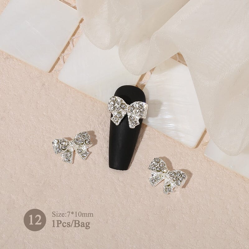 Silver Bowknot Metal Rhinestones Nail Decoration 12