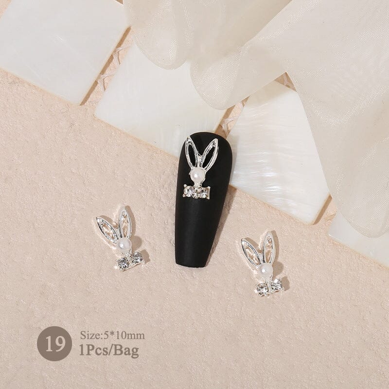 Silver Bowknot Rhinestones Metal Nail Decoration #19