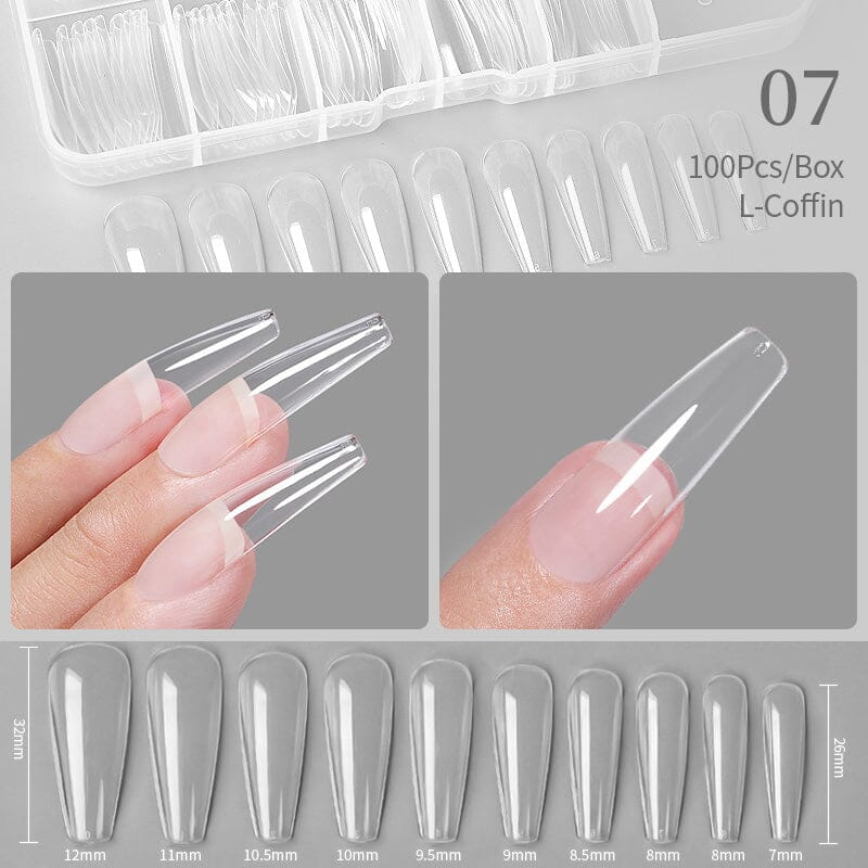 100pcs L-Coffin Transparent False Nail Tips - Image 2