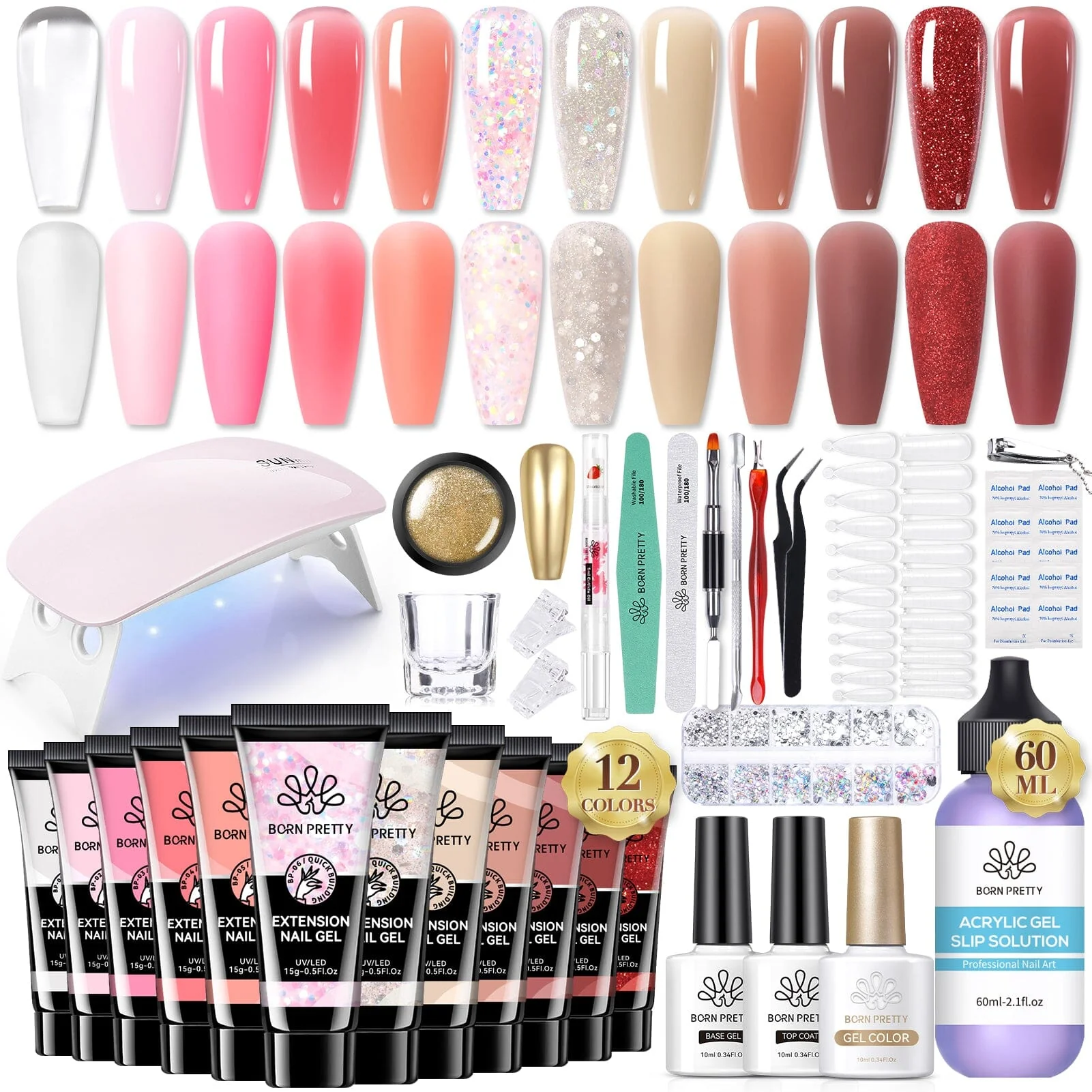 12 Colors Pink Nude Extension Nail Gel Starter Kit 15ml