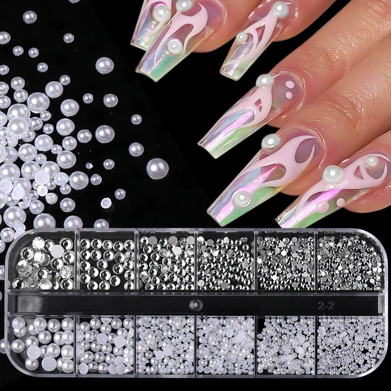 12 Grids Flat-Back Pearls & Rhinestones - Image 3