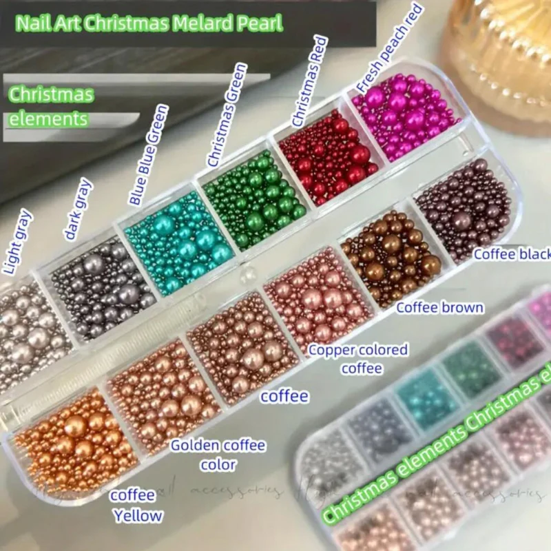 12 Grids Mixed Sizes Round Resin Nail Decoration - Image 10