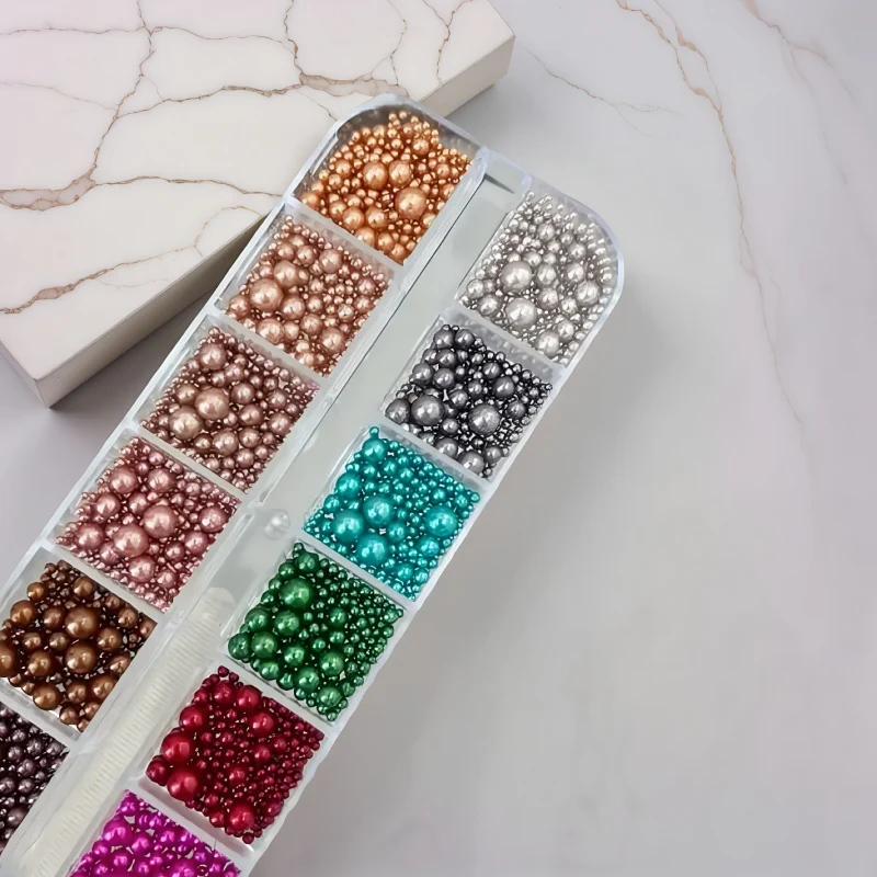 12 Grids Mixed Sizes Round Resin Nail Decoration - Image 11