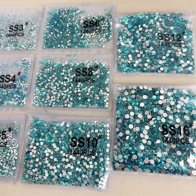1440pcs Lake Blue Flatback Round Nail Art Rhinestones SS3-SS16 - Image 3