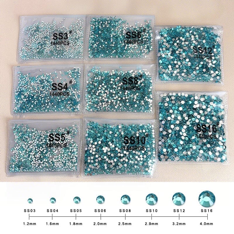1440pcs Lake Blue Flatback Round Nail Art Rhinestones SS3-SS16 - Image 4