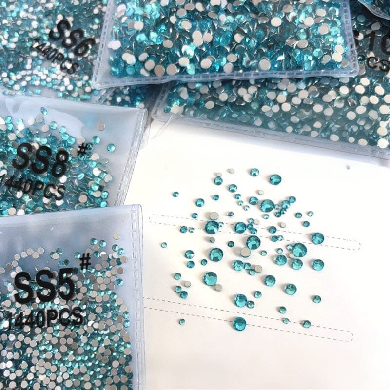 1440pcs Lake Blue Flatback Round Nail Art Rhinestones SS3-SS16 - Image 5