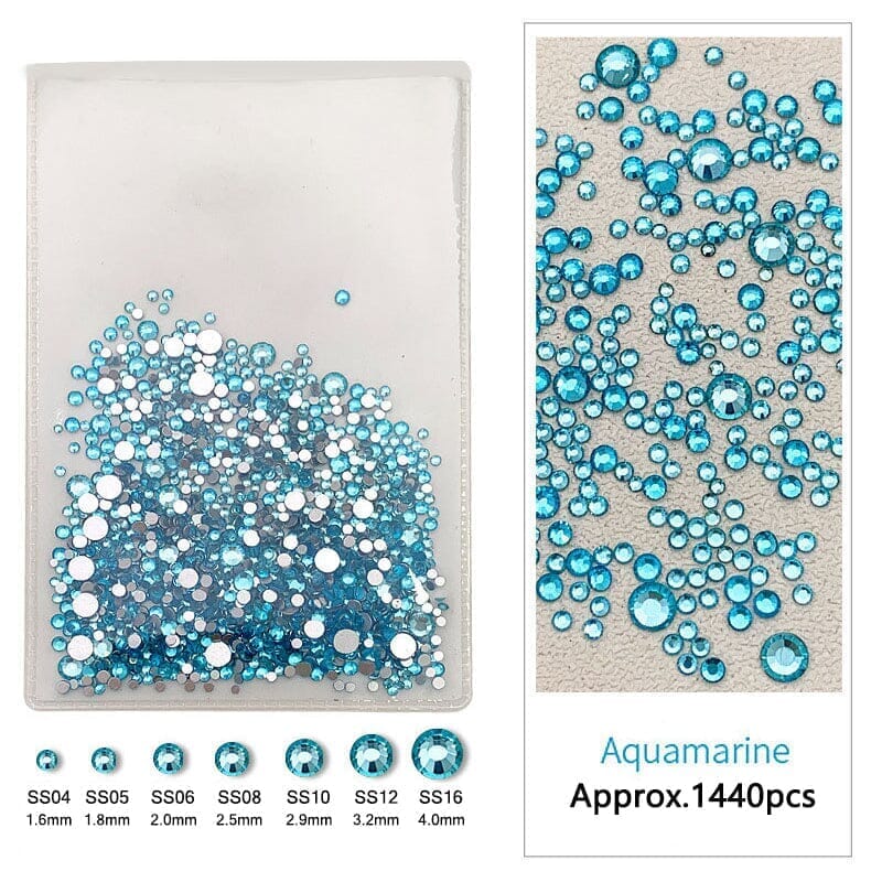 1440pcs Lake Blue Flatback Round Nail Art Rhinestones SS3-SS16 - Image 7