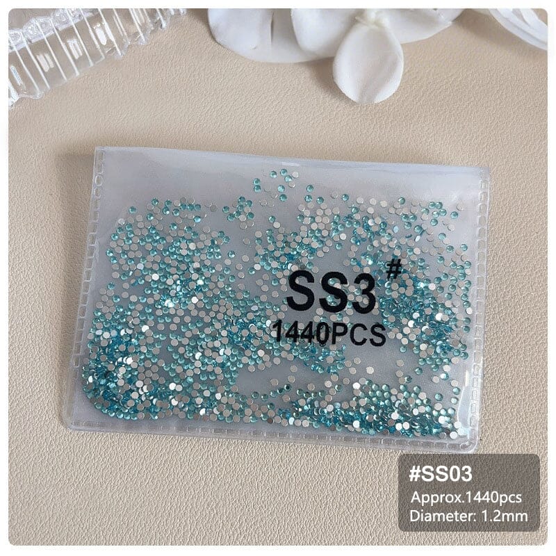 1440pcs Lake Blue Flatback Round Nail Art Rhinestones SS3-SS16 - Image 8