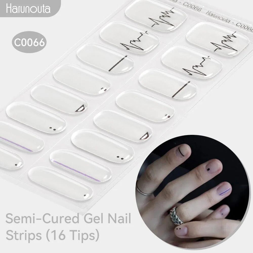 16 Tips Black Lines Semi-cured Gel Nail Wraps C0066 - Image 2
