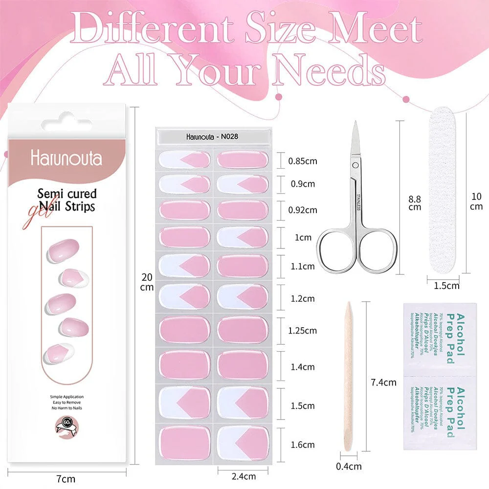 [US ONLY] 20 Tips Pink White Semi-Cured Gel Nail Strips N028 - Image 4