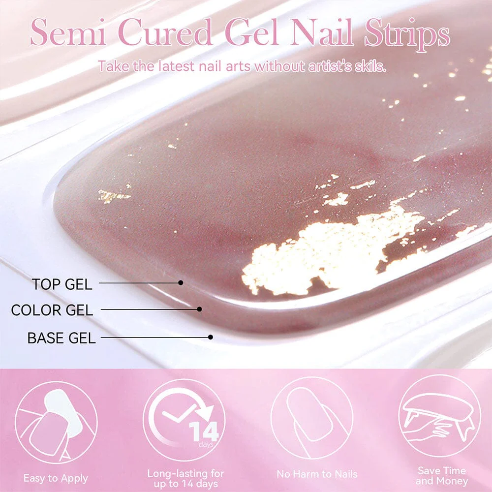[US ONLY] 20 Tips Pink White Semi-Cured Gel Nail Strips N028 - Image 5