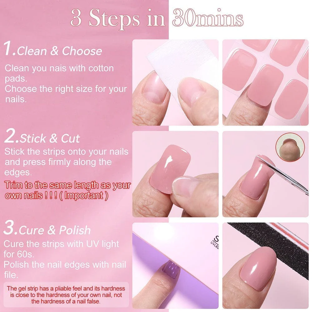 [US ONLY] 20 Tips Pink White Semi-Cured Gel Nail Strips N028 - Image 7