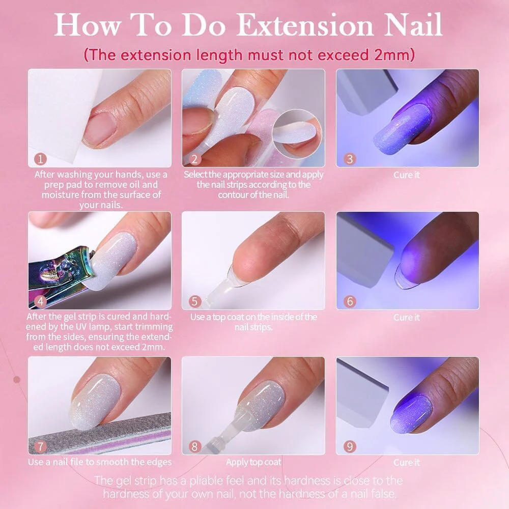 [US ONLY] 20 Tips Pink White Semi-Cured Gel Nail Strips N028 - Image 8