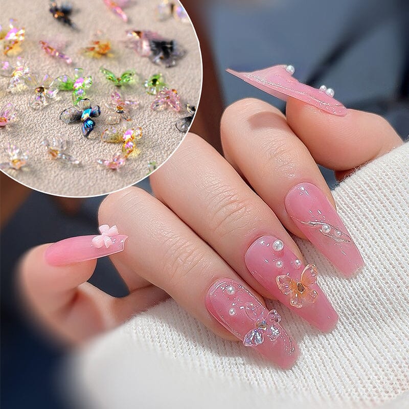 20pcs Ice Transparent Butterflies 3D Nail Decorations