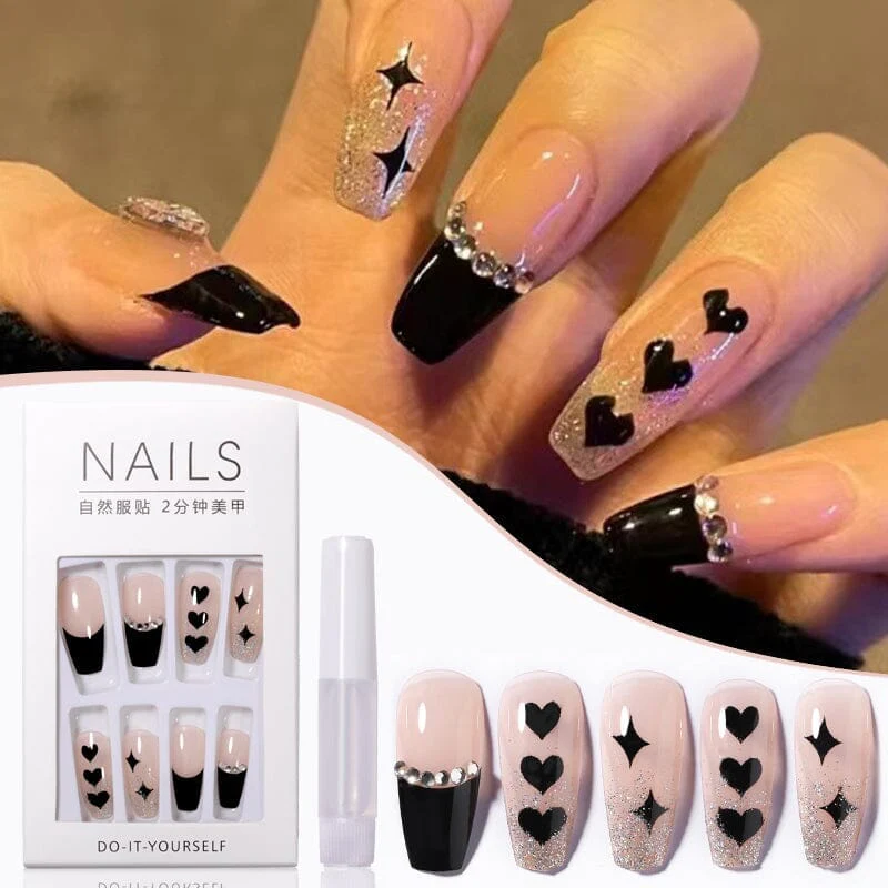 24pcs Black #47 Almond Press on Nails - Image 3