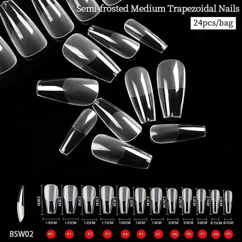 24pcs Semi-frosted Medium Trapezoidal False Nail Tips
