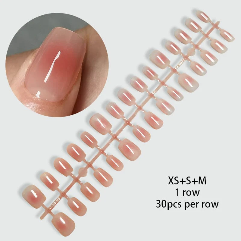 30pcs 15 Sizes Grapefruit Blush False Nail Tips Short Square Press on Nails 06