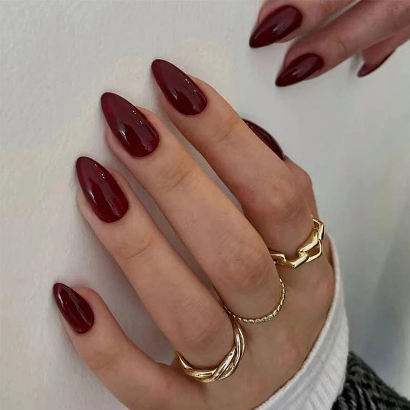 30pcs Red Almond Press on Nails - Image 3