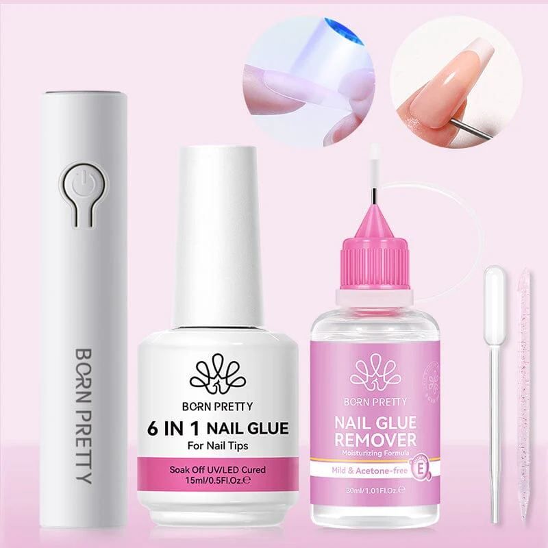 3pcs Set Nail Glue Remover & 6 in 1 Nail Glue Gel & Light