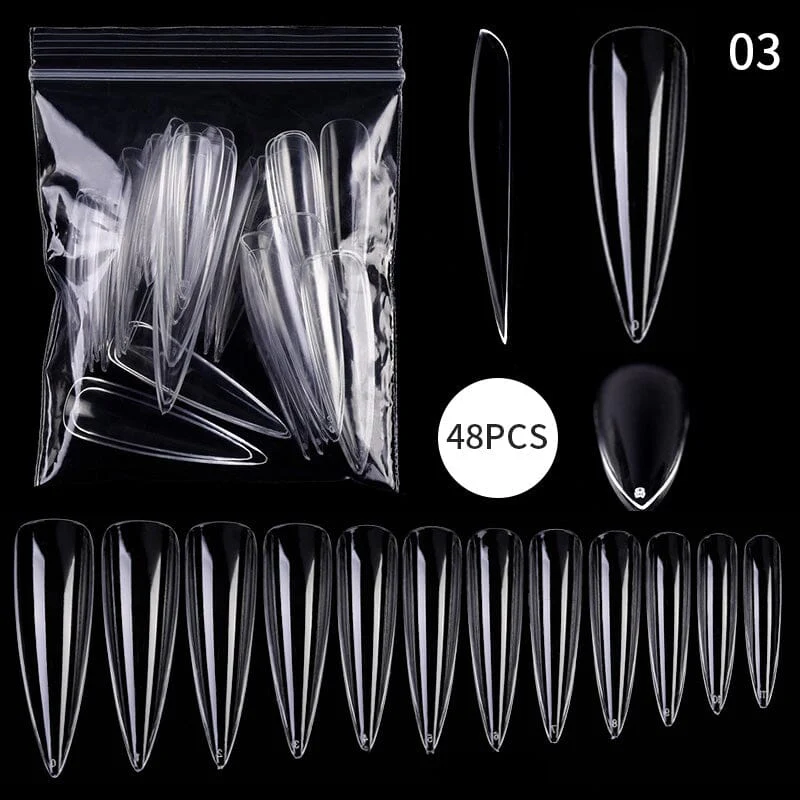 48pcs Almond Transparent False Nail Tips