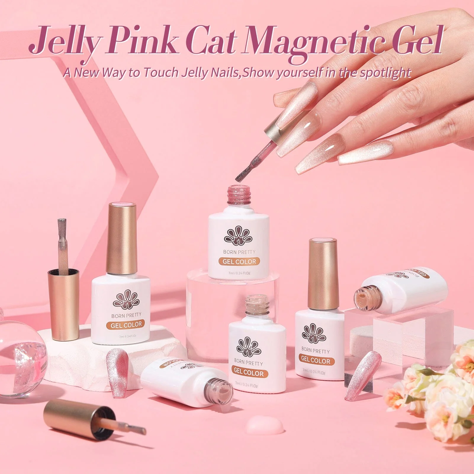 [US ONLY] 6 Colors Jelly Pink Cat Magnetic Gel Polish Set 7ml - Image 6