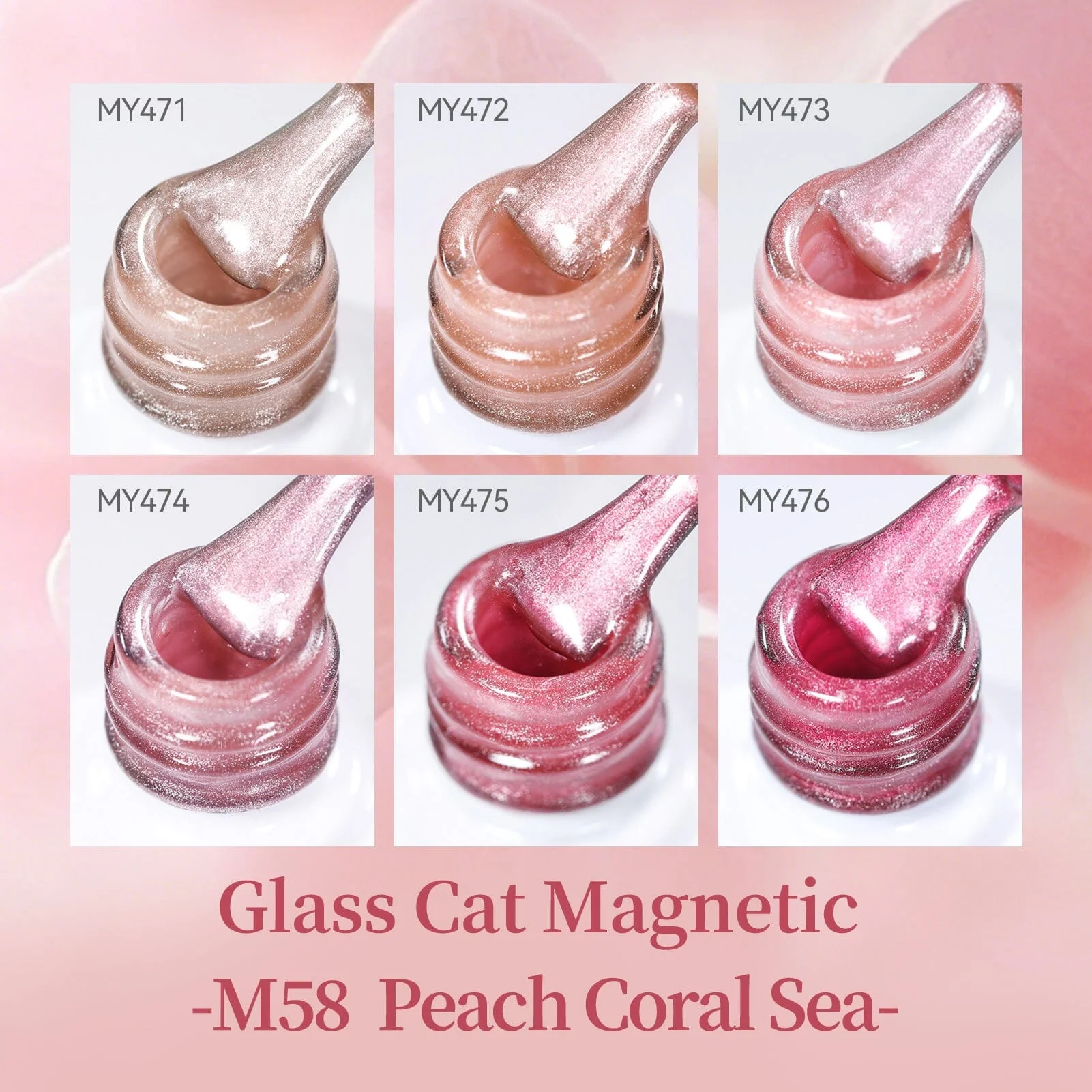 6 Colors Glass Cat Magnetic Gel M58 Peach Coral Sea 7ml - Image 6