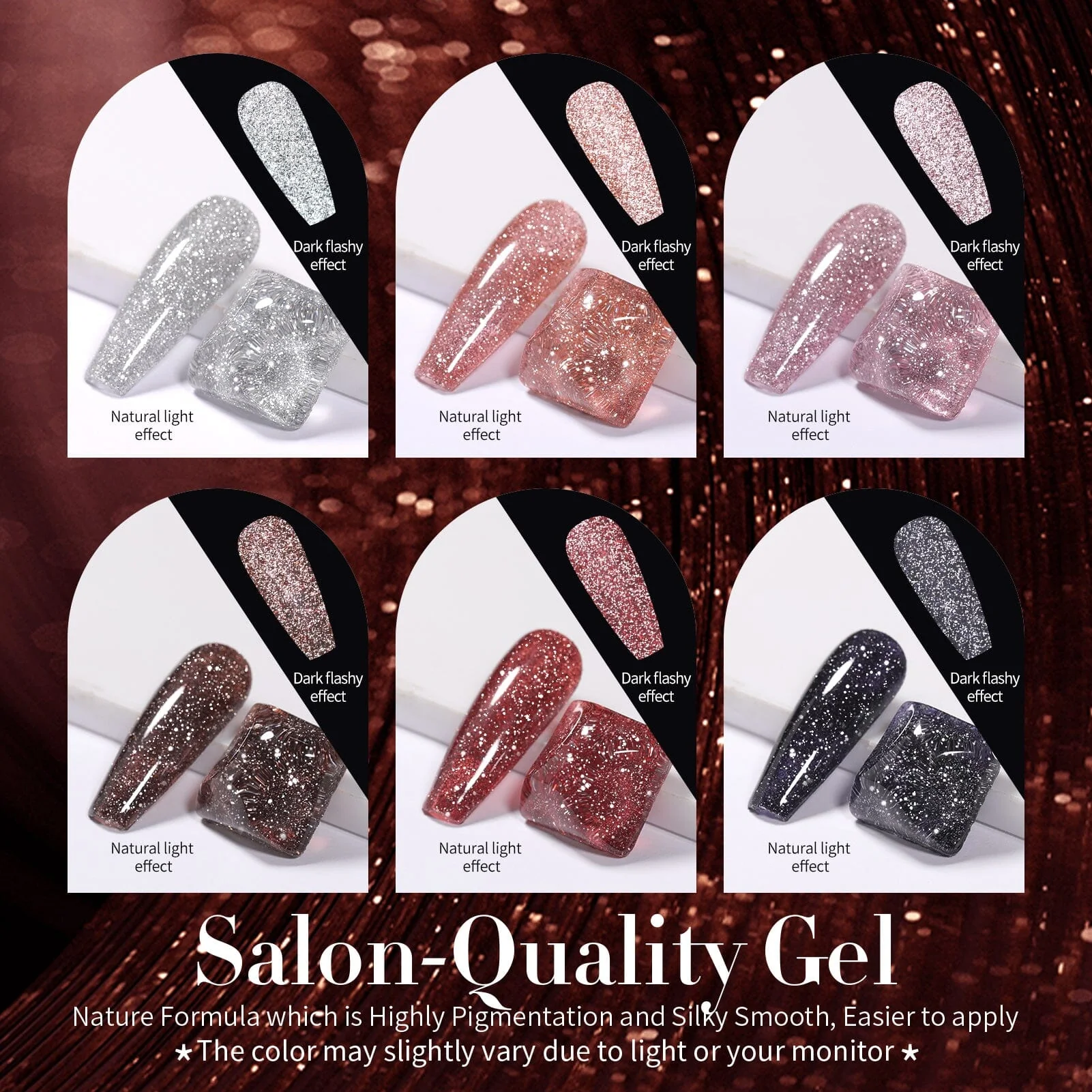 6 Colors Glitter Reflective Gel T08 Night Stars 7ml - Image 4