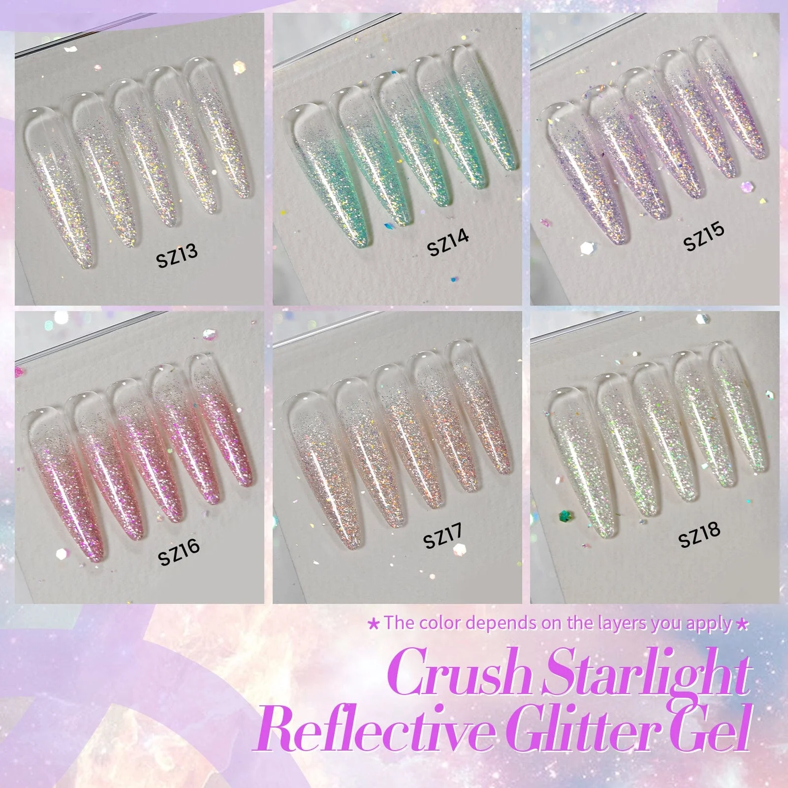 6 Colors Reflective Glitter Gel T15 Crush Starlight 7ml - Image 5