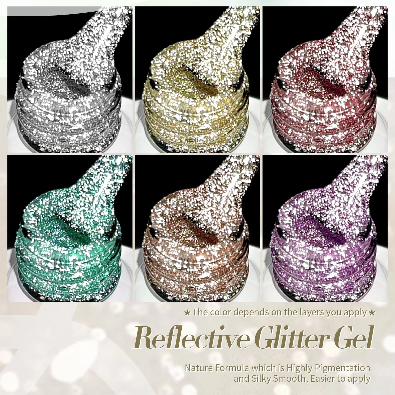 6 Colors Reflective Glitter Gel T20 Carat Mirage 7ml - Image 6