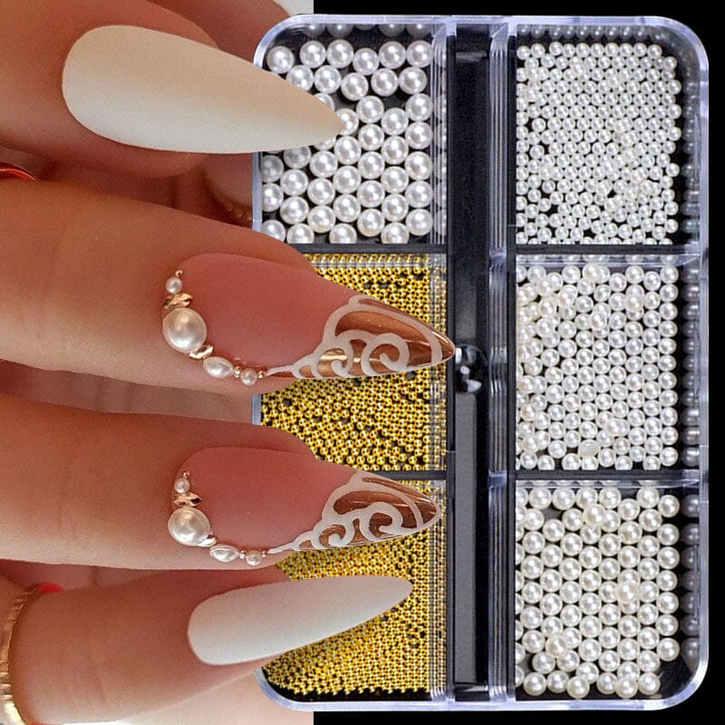 6 Grids 3D Nail Decoration White Half-Round Pearls - Image 3