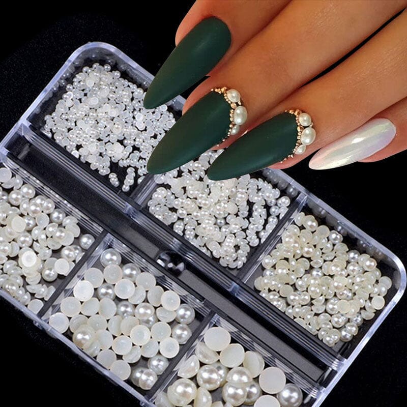6 Grids 3D Nail Decoration White Half-Round Pearls - Image 4