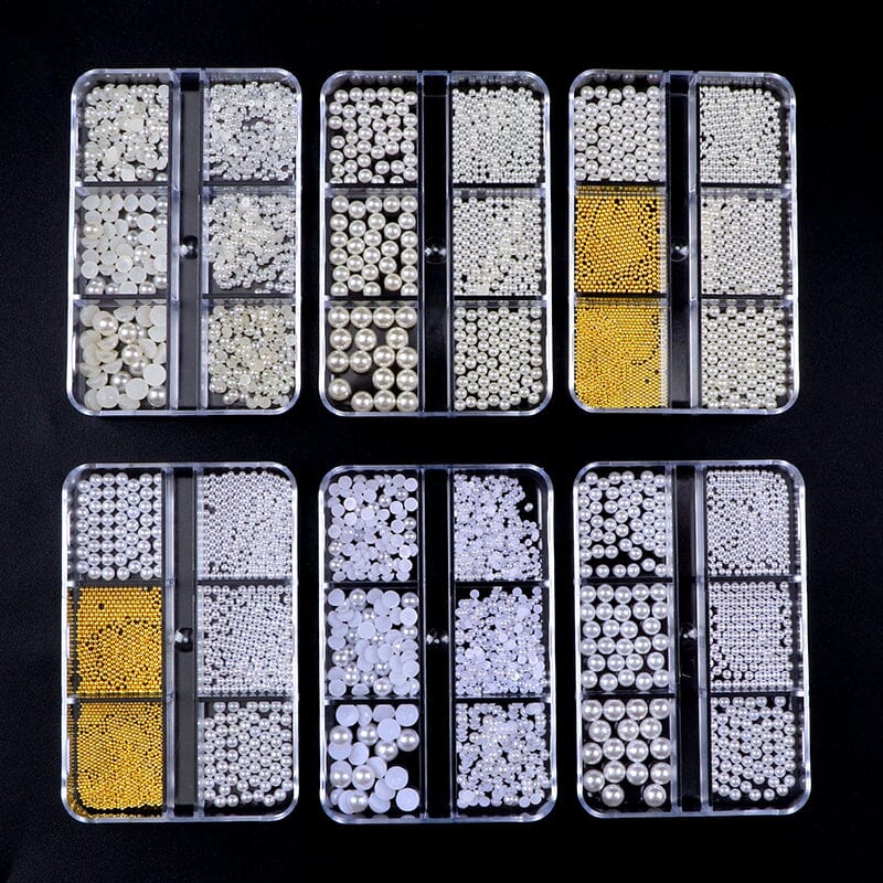 6 Grids 3D Nail Decoration White Half-Round Pearls - Image 7