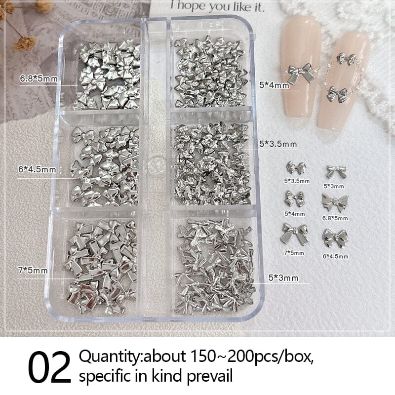 6 Grids Gold Silver Alloy Star Bowknot Nail Decoration - Image 13