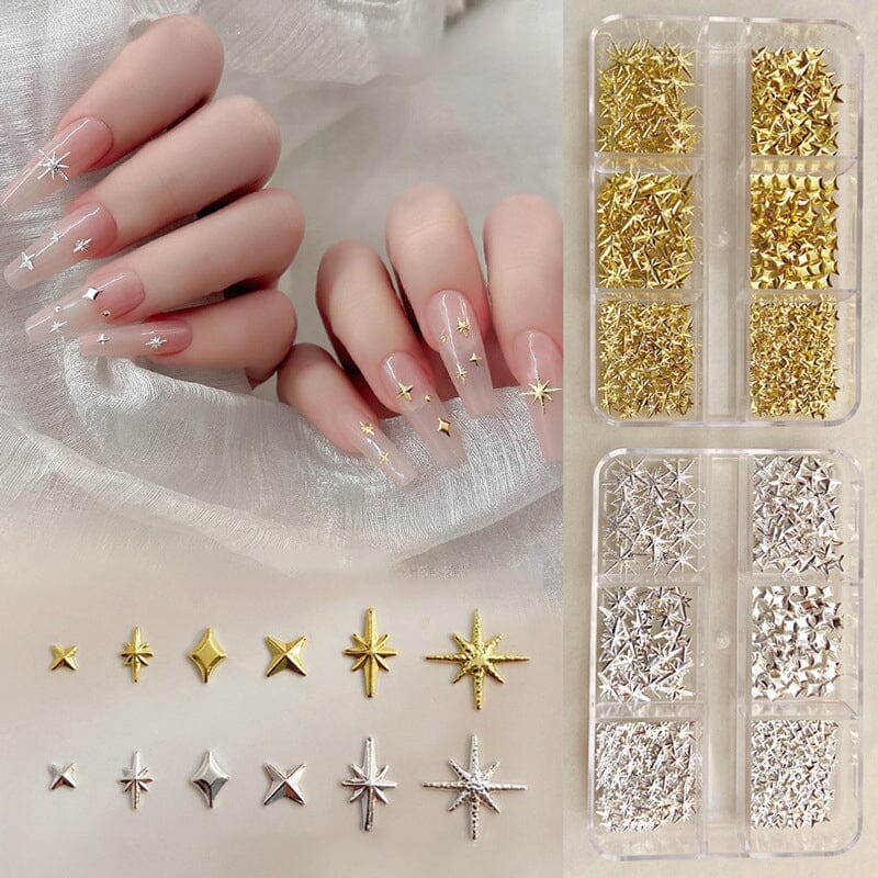 6 Grids Gold Silver Alloy Star Bowknot Nail Decoration - Image 2
