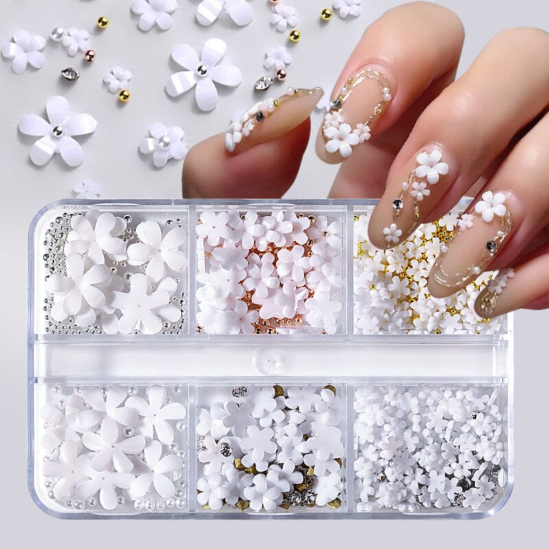 6 Grids Mixed Flowers Rhinestones Pearls #01 - Image 2