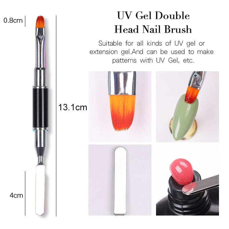 Black Double Head UV Gel Nail Brush - Image 8