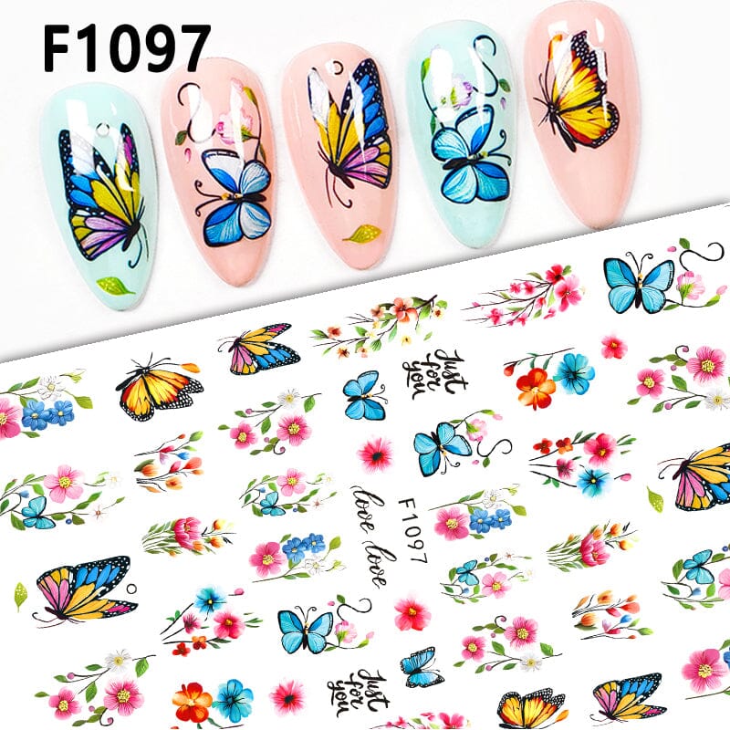 Blue Butterfly Flowers 3D Nail Stickers F1097 - Image 2