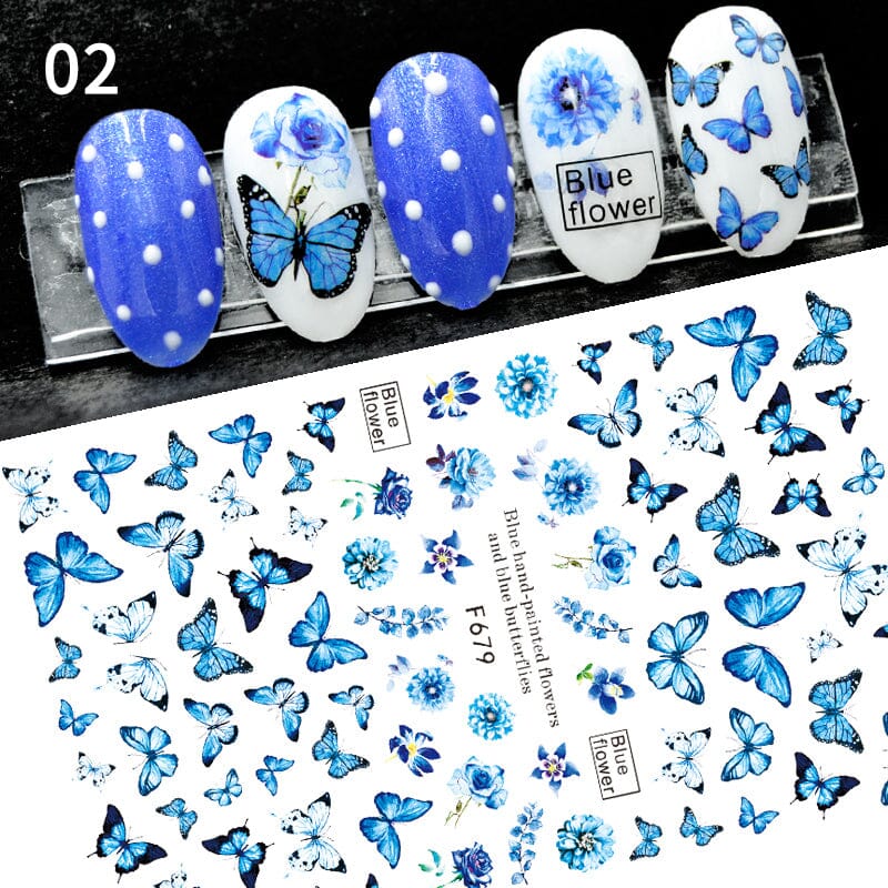 Blue Flower Butterfly Nail Sticker F679 - Image 3