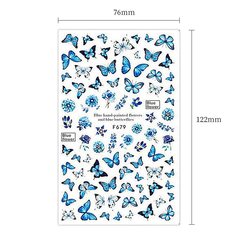 Blue Flower Butterfly Nail Sticker F679 - Image 4
