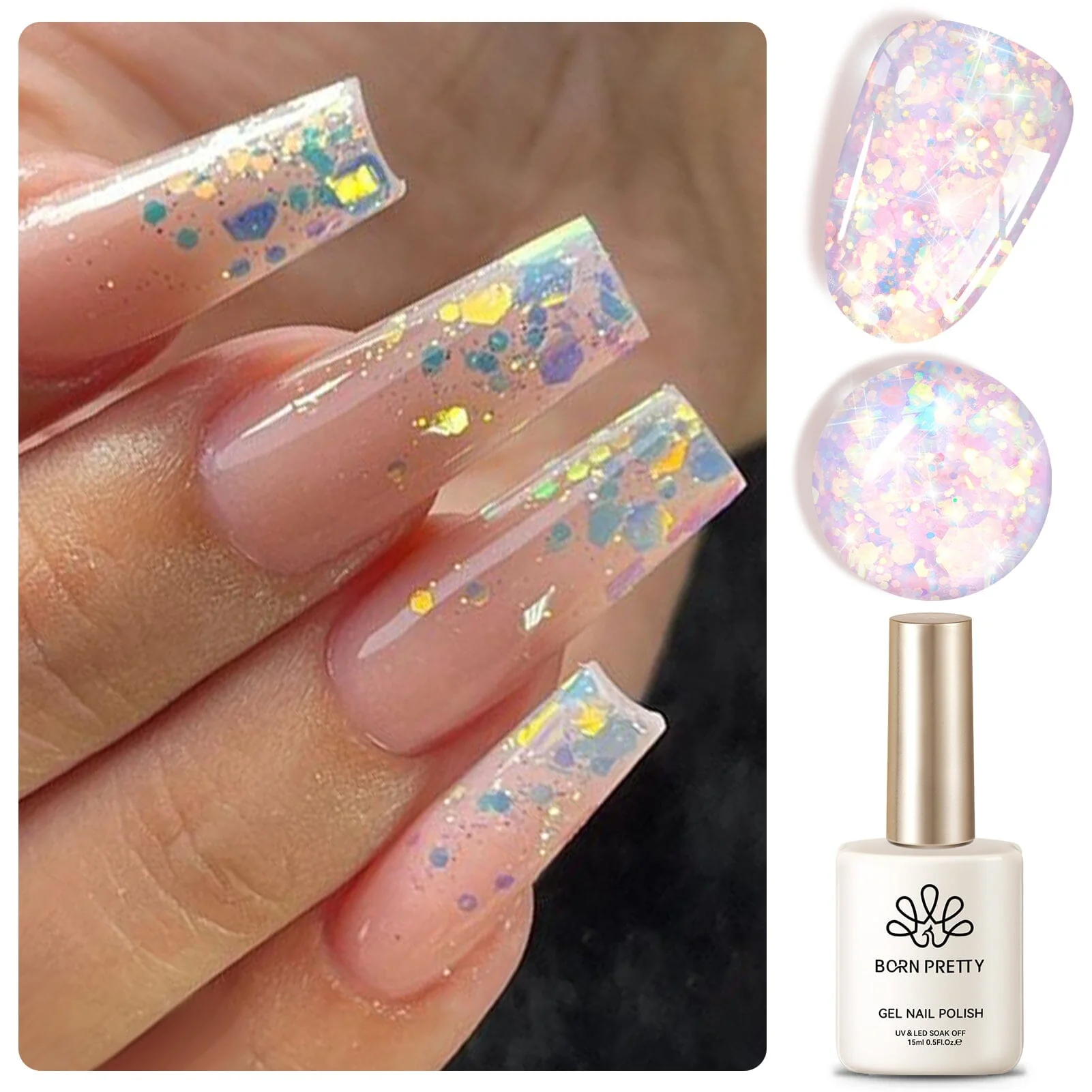 AB Color Glitter Sequins Gel Polish 15ml - Image 11