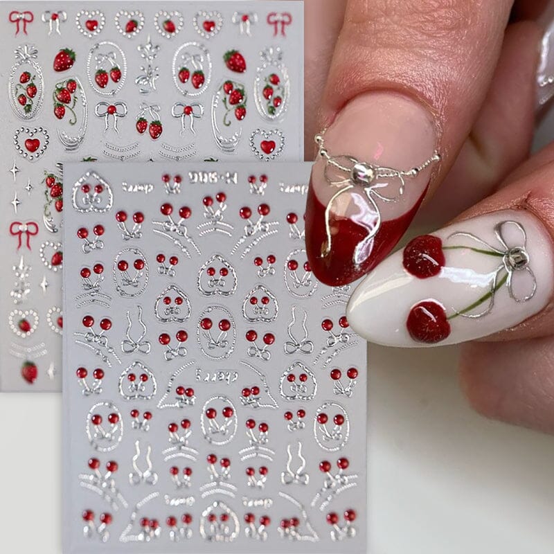 Cherry Bowknot Strawberry 5D Nail Sticker M-906/913