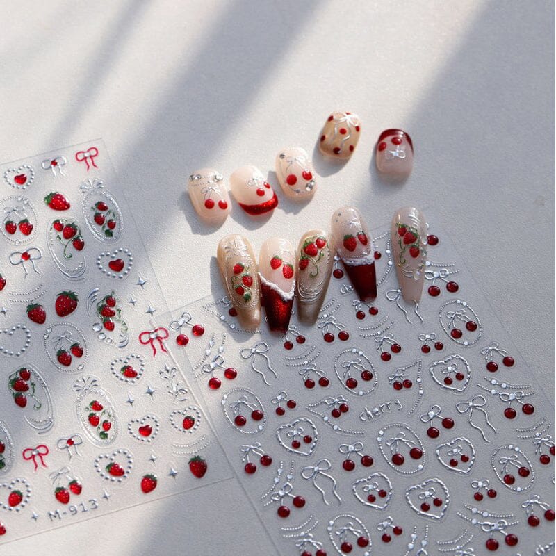 Cherry Bowknot Strawberry 5D Nail Sticker M-906/913 - Image 6
