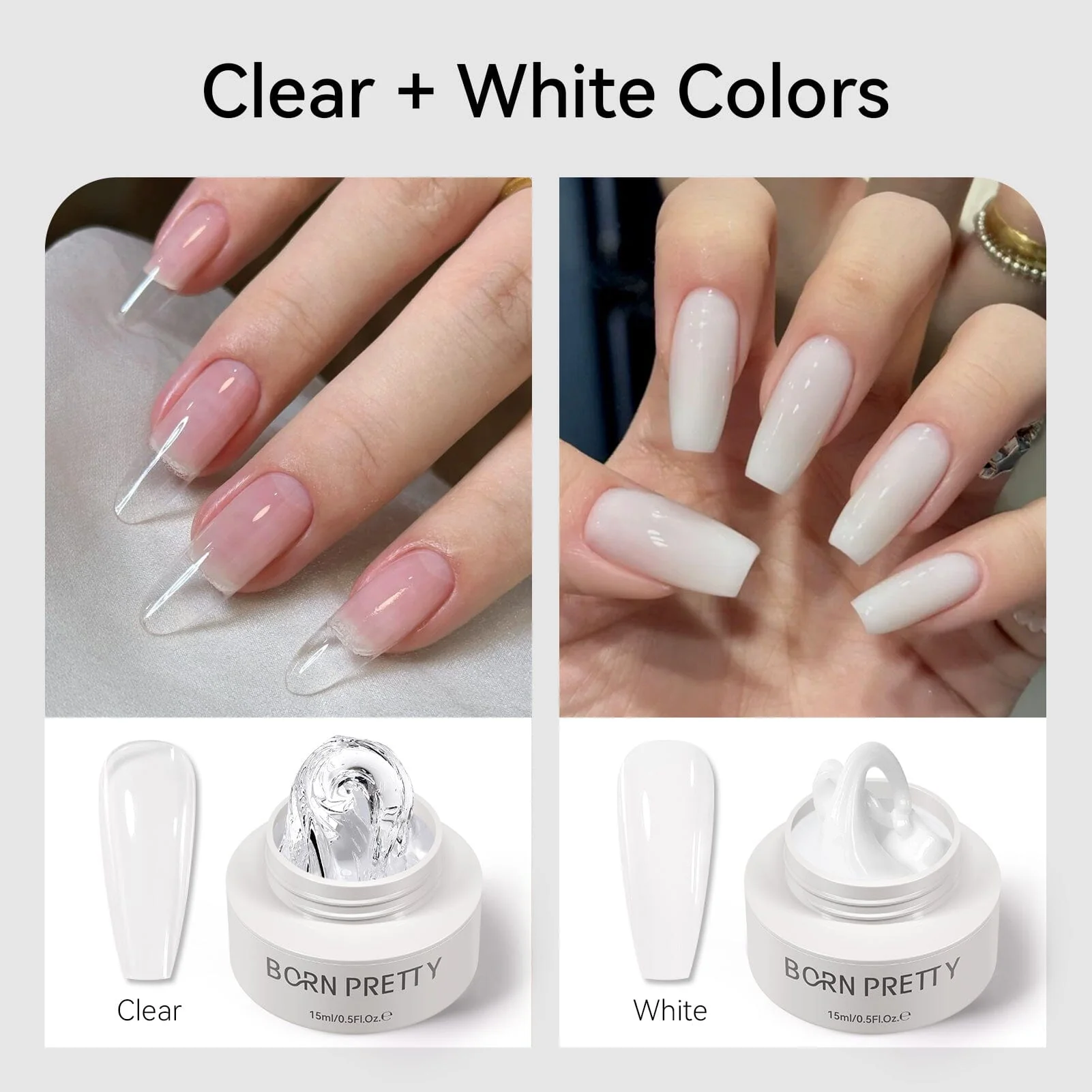 Clear & White Non Stick Hand Extension Nail Kit 15ml - Image 2