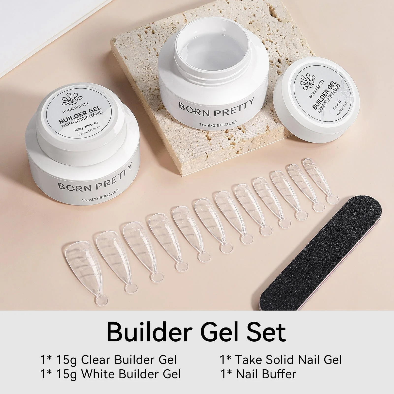 Clear & White Non Stick Hand Extension Nail Kit 15ml - Image 5