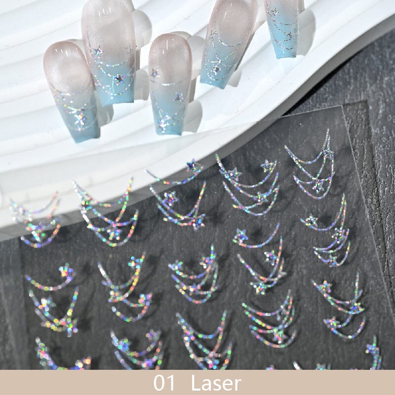 French Star Lines Glitter 3D Nail Sticker - Image 18