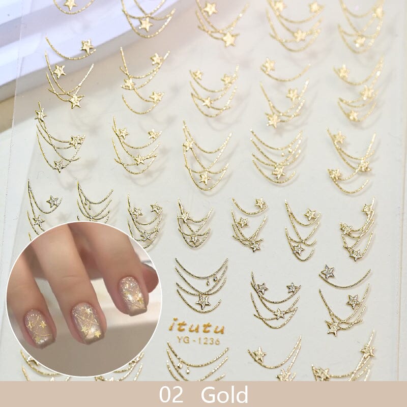 French Star Lines Glitter 3D Nail Sticker - Image 19