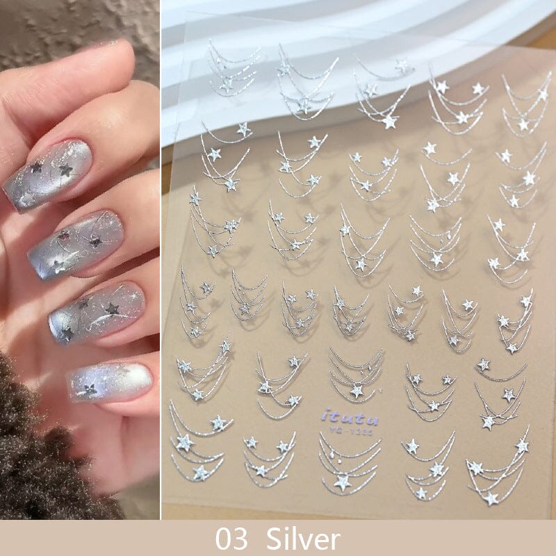 French Star Lines Glitter 3D Nail Sticker - Image 20