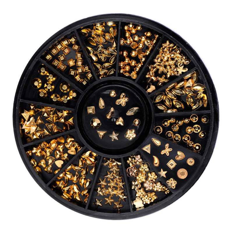Gold Metal 3D Nail Decoraion in Wheel