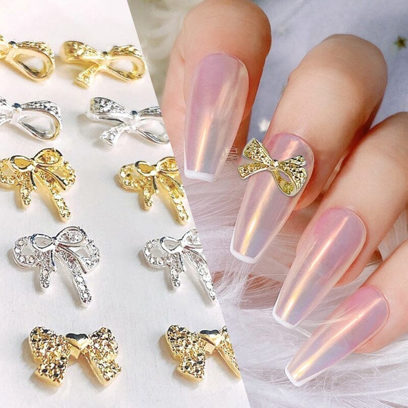 Gold Silver Bowknot Metal Rhinestones Nail Art Decoration - Image 3