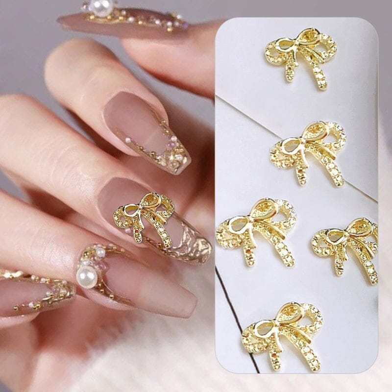 Gold Silver Bowknot Metal Rhinestones Nail Art Decoration - Image 5